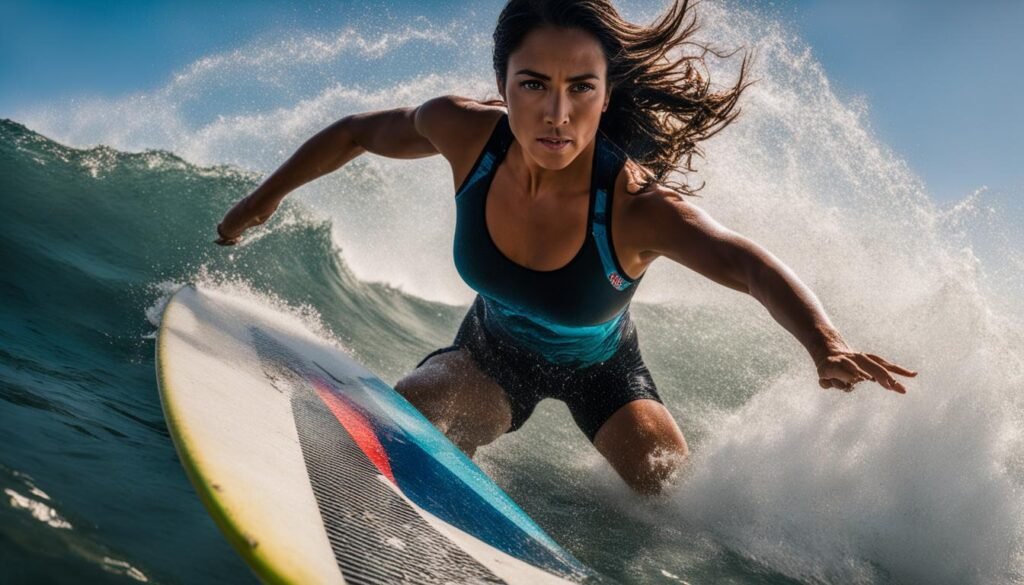 Katherine Diaz surfing